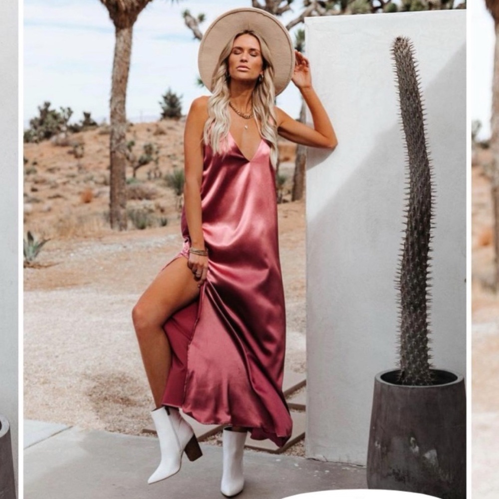 Brand New Vici Satin Maxi Dress with Slit